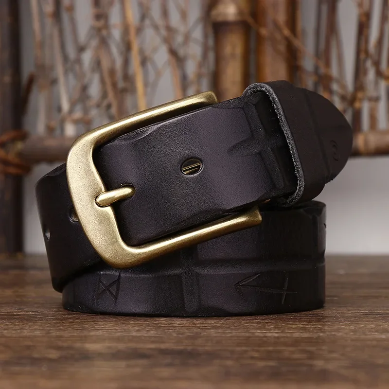Leather Belt for Men with Brass Buckle