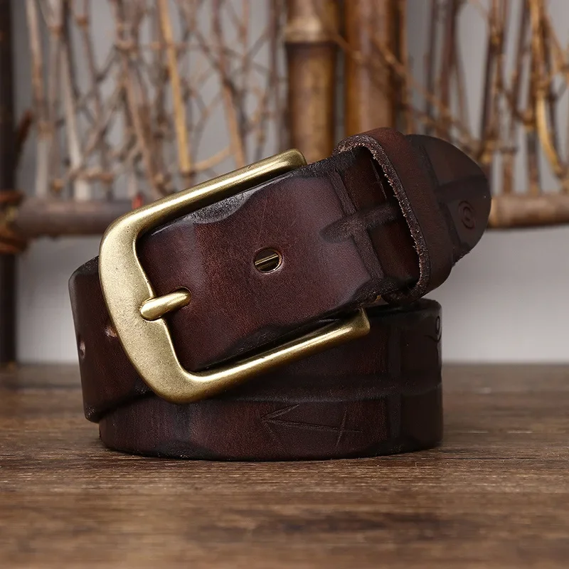 Leather Belt for Men with Brass Buckle
