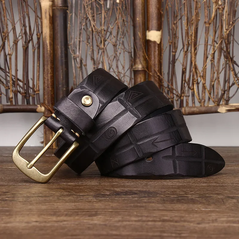 Leather Belt for Men with Brass Buckle
