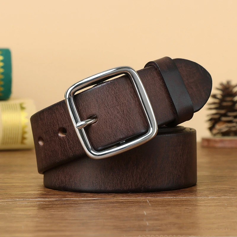 Stainless Steel Buckle Cowskin Leather Belt