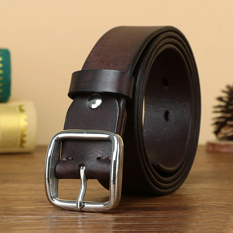 Stainless Steel Buckle Cowskin Leather Belt