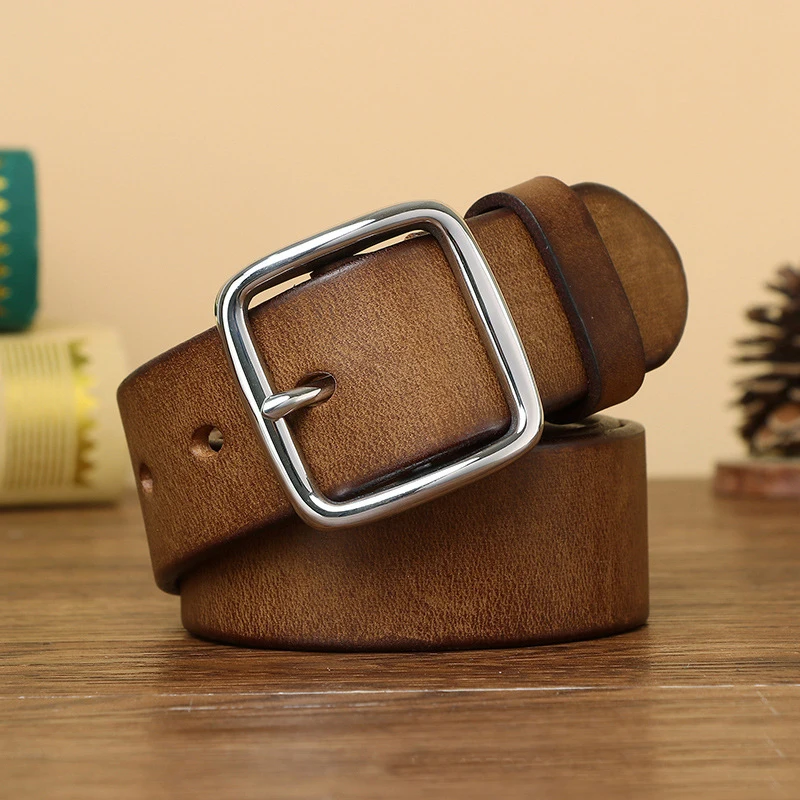 Stainless Steel Buckle Cowskin Leather Belt