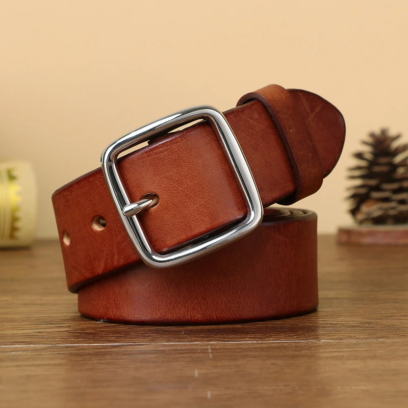 Stainless Steel Buckle Cowskin Leather Belt