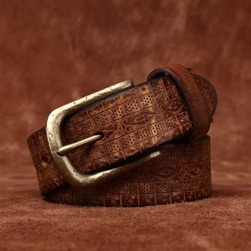 Laser Engraved Cowhide Leather Belt