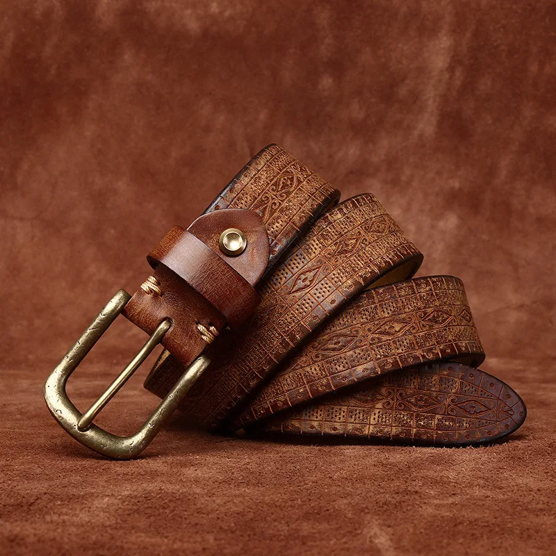 Laser Engraved Cowhide Leather Belt