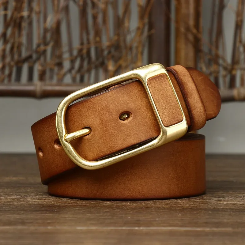 Leather Belt with Fashionable Brass Buckle