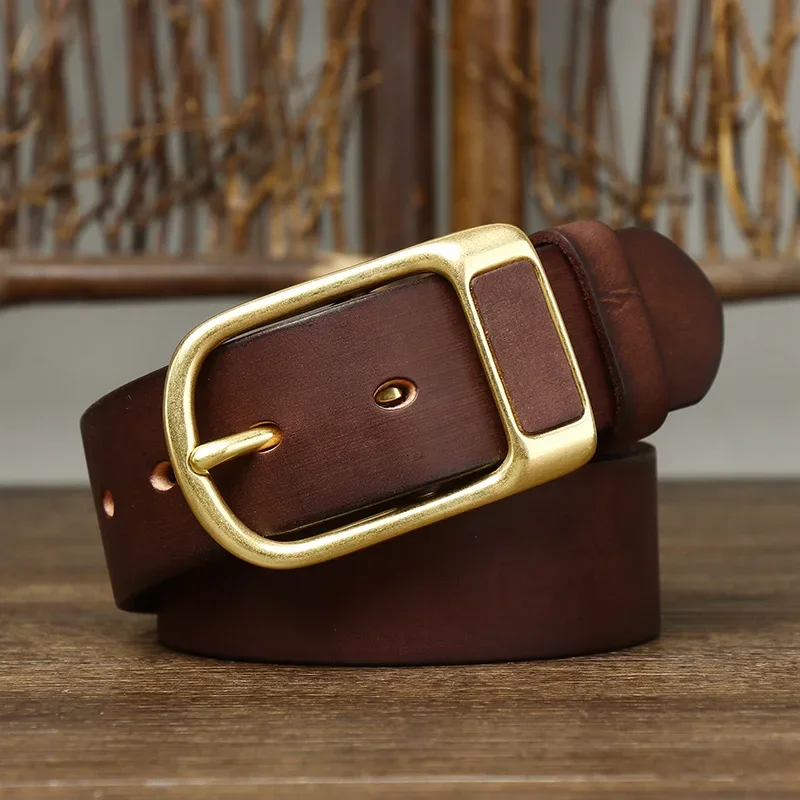 Leather Belt with Fashionable Brass Buckle