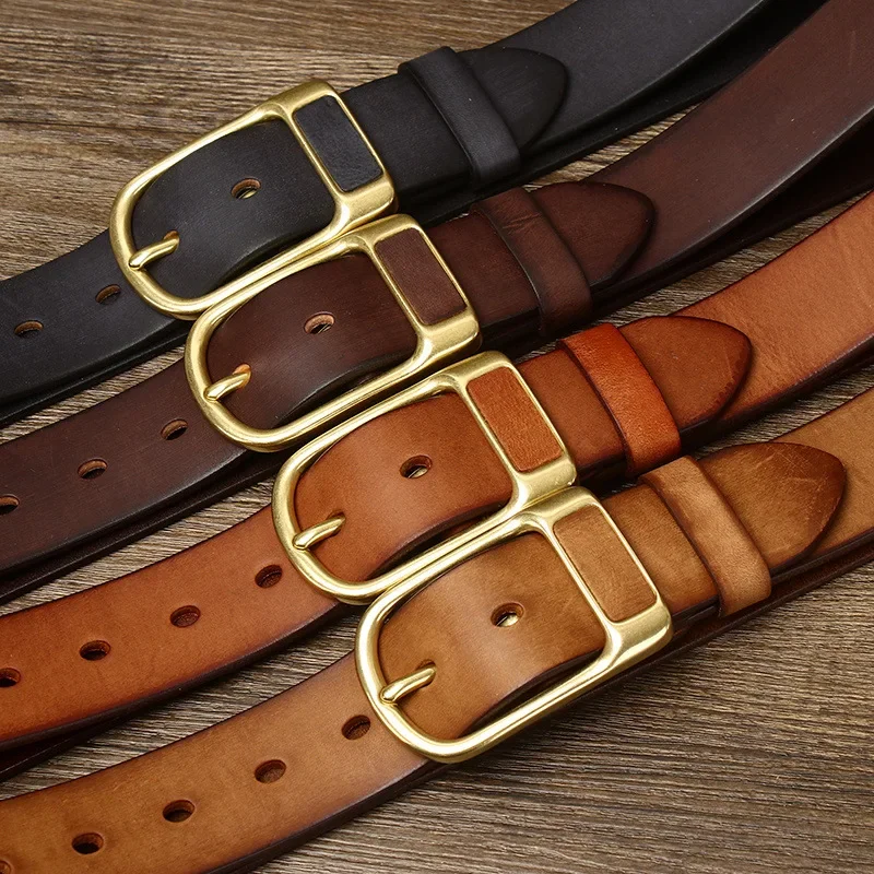 Leather Belt with Fashionable Brass Buckle