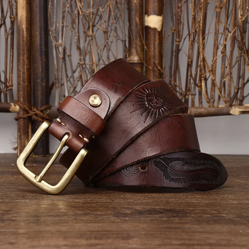 Retro Styles Embossed Cowhide Leather Belt