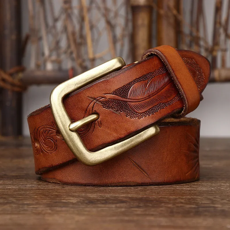 Retro Styles Embossed Cowhide Leather Belt