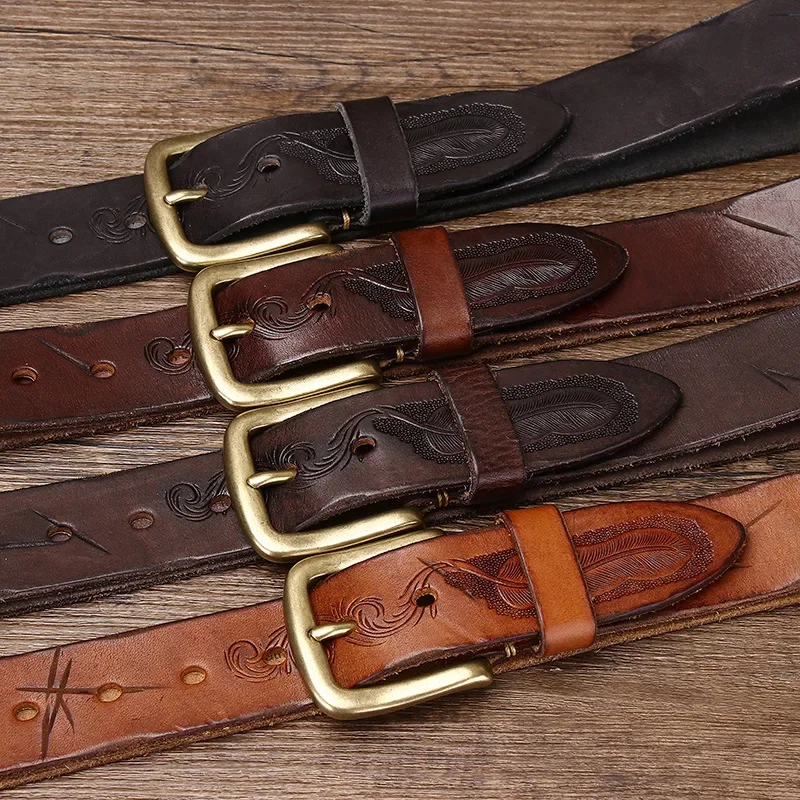 Retro Styles Embossed Cowhide Leather Belt