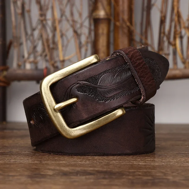 Retro Styles Embossed Cowhide Leather Belt