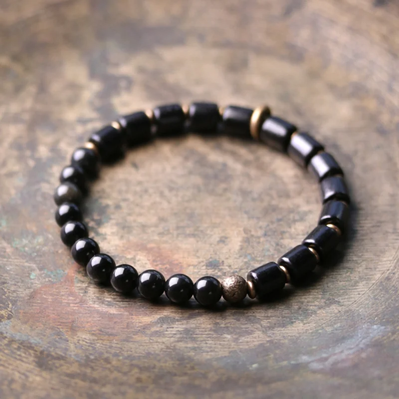 Ebony Red Stone Moss Ocean Beads Bracelet