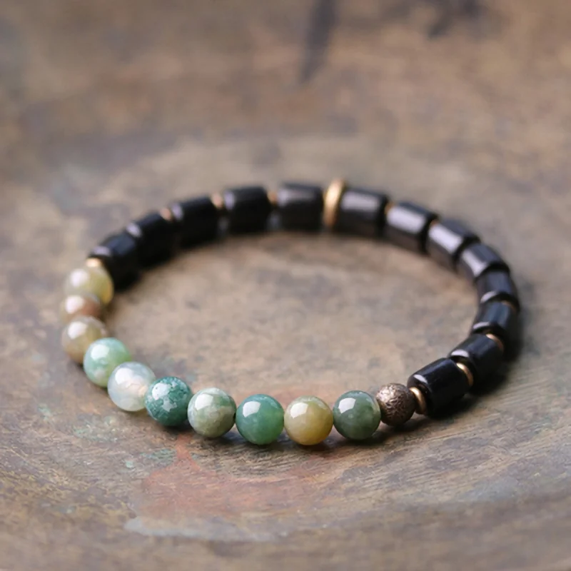 Ebony Red Stone Moss Ocean Beads Bracelet