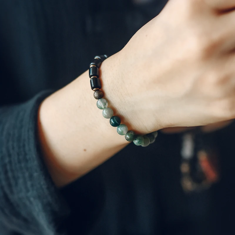 Ebony Red Stone Moss Ocean Beads Bracelet