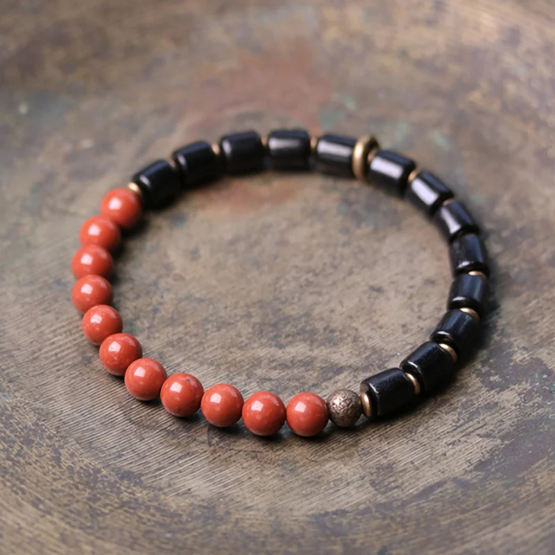 Ebony Red Stone Moss Ocean Beads Bracelet