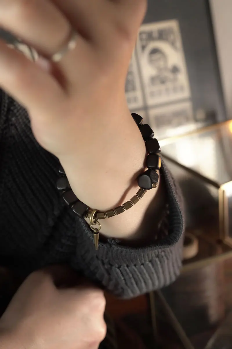 Ebony Beads Black Wood Retro Bracelet