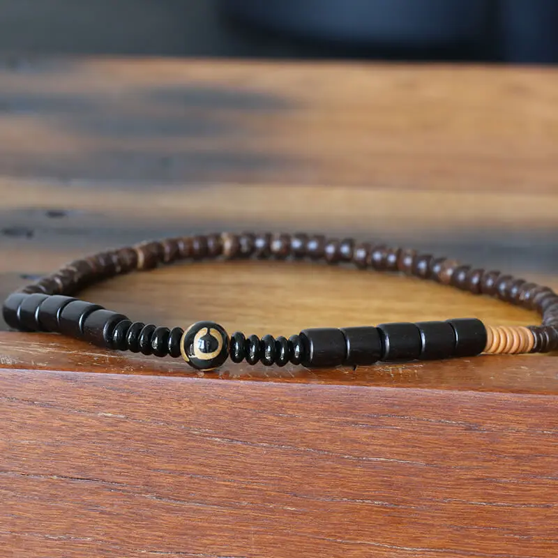 Dark Wood Tibetan Beads Onyx Bracelet