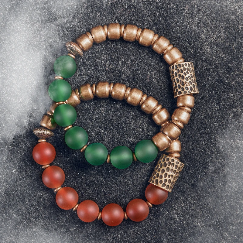 Agate Stone Beads and Hammered Copper Charms