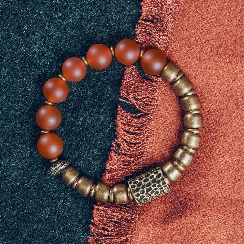 Agate Stone Beads and Hammered Copper Charms