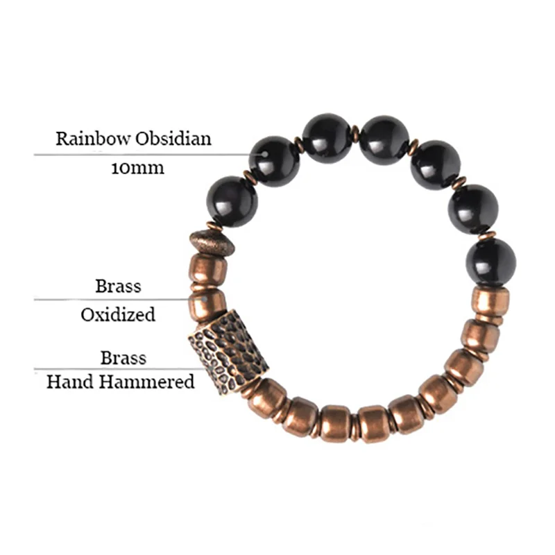 Rainbow Eye Obsidian Ottone Beads Bracelet