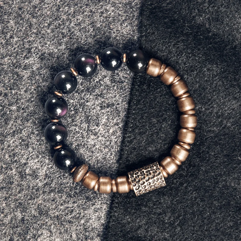 Rainbow Eye Obsidian Ottone Beads Bracelet