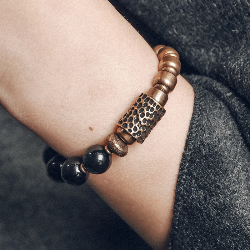Rainbow Eye Obsidian Ottone Beads Bracelet