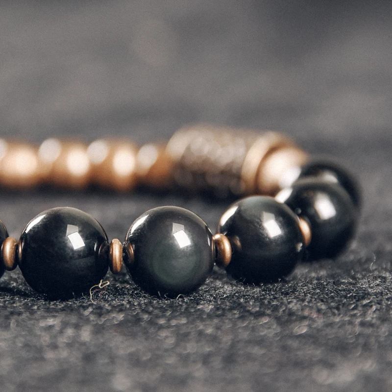 Rainbow Eye Obsidian Ottone Beads Bracelet