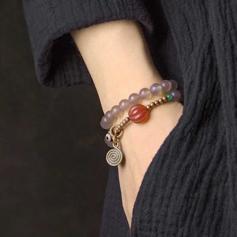 White Grey Onyx Buddha Eyes Bead Bracelet