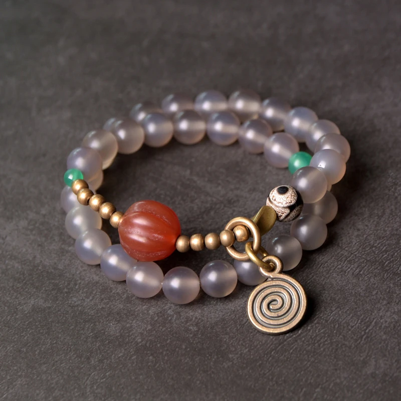 White Grey Onyx Buddha Eyes Bead Bracelet