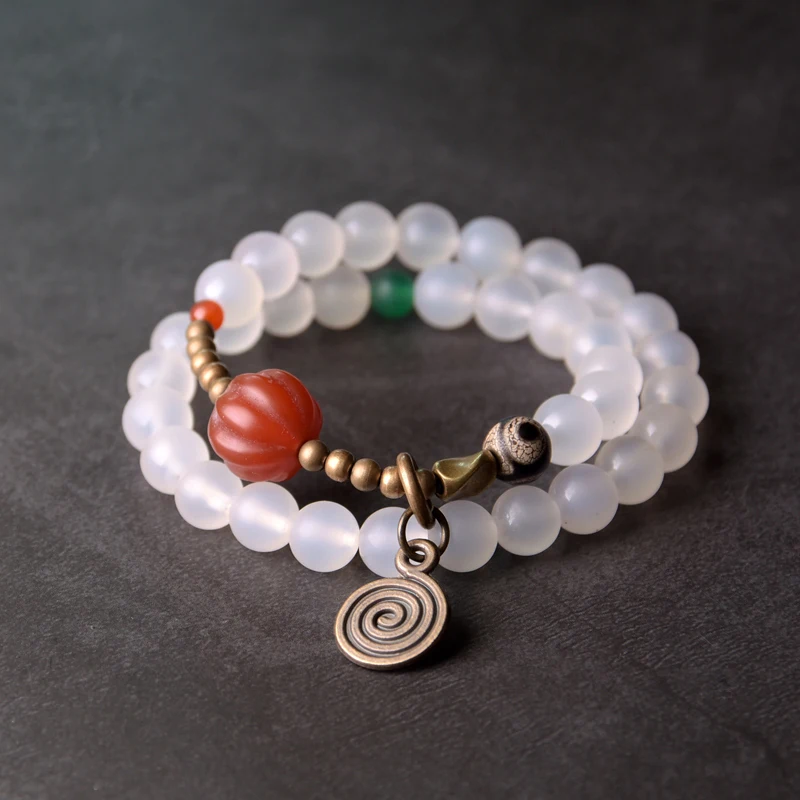 White Grey Onyx Buddha Eyes Bead Bracelet