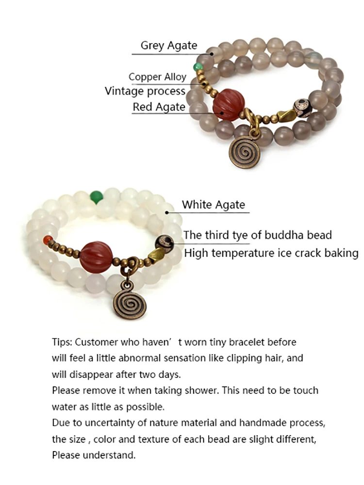 White Grey Onyx Buddha Eyes Bead Bracelet