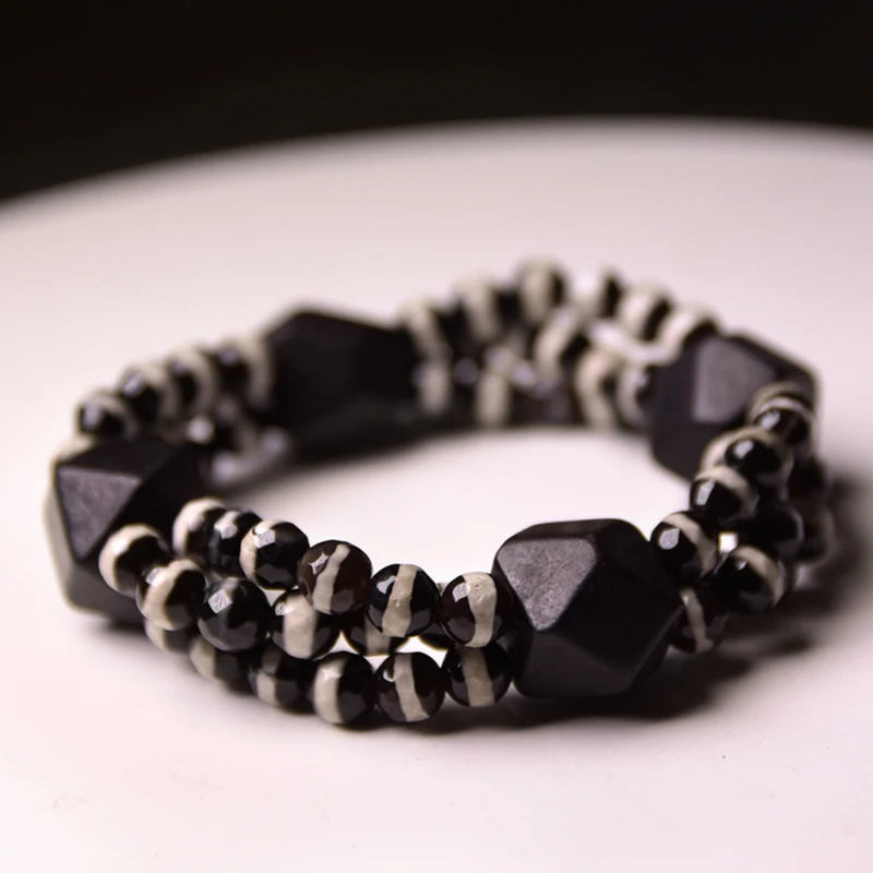 Onyx Beads Black Wood Ebony Bracelet