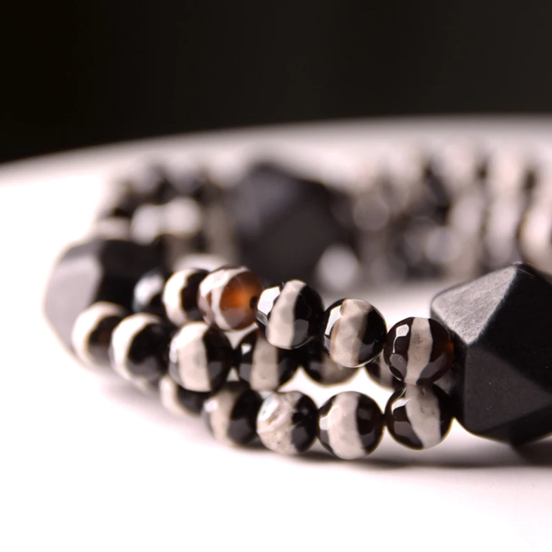 Onyx Beads Black Wood Ebony Bracelet