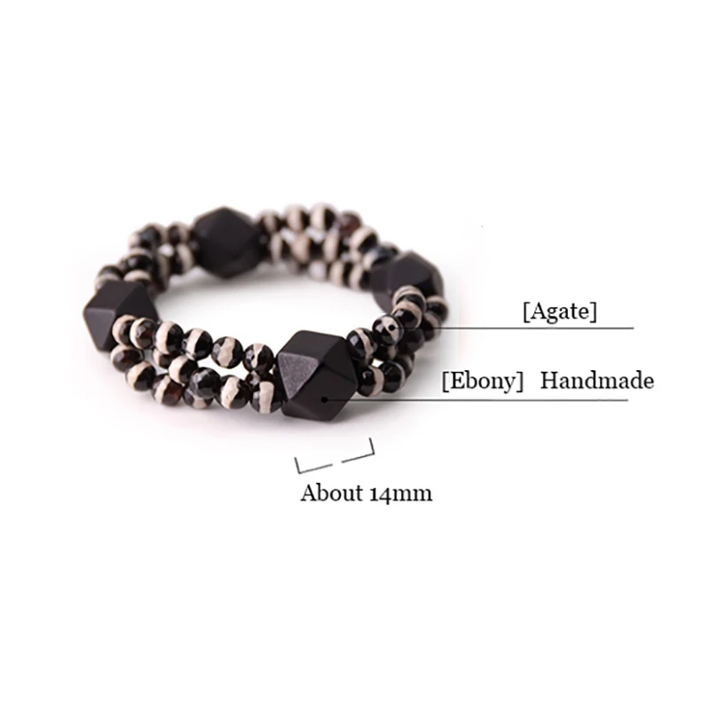 Onyx Beads Black Wood Ebony Bracelet