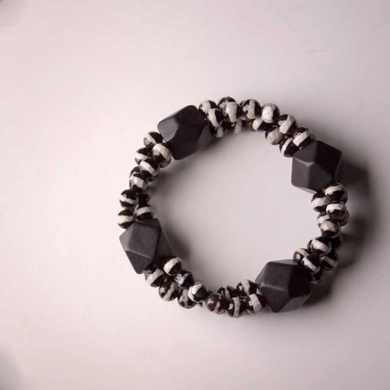 Onyx Beads Black Wood Ebony Bracelet
