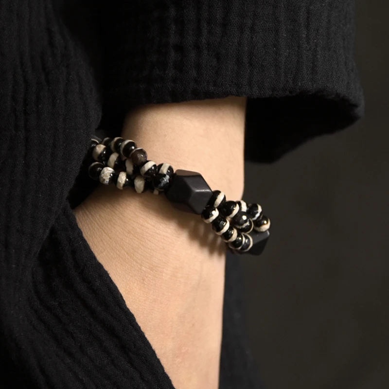 Onyx Beads Black Wood Ebony Bracelet