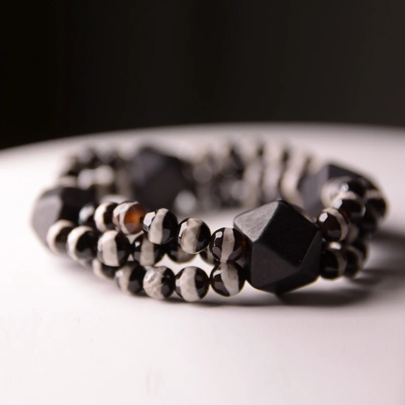 Onyx Beads Black Wood Ebony Bracelet
