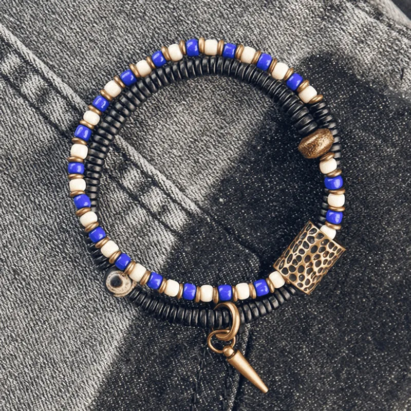 Azure Stone Beads Two-Row Stretch Bracelet