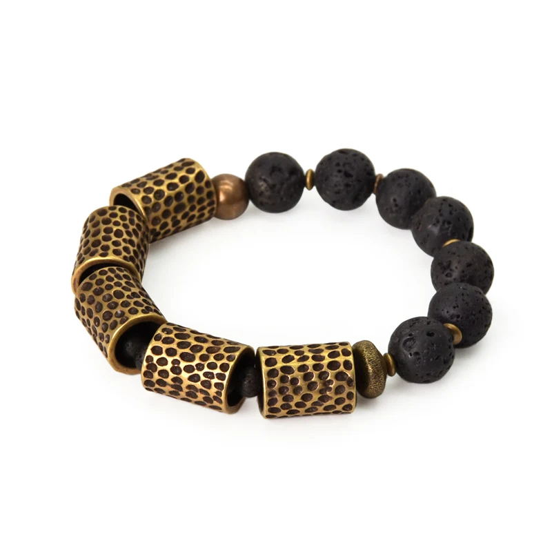 Hammered Brass and Lava Stone Bracelet