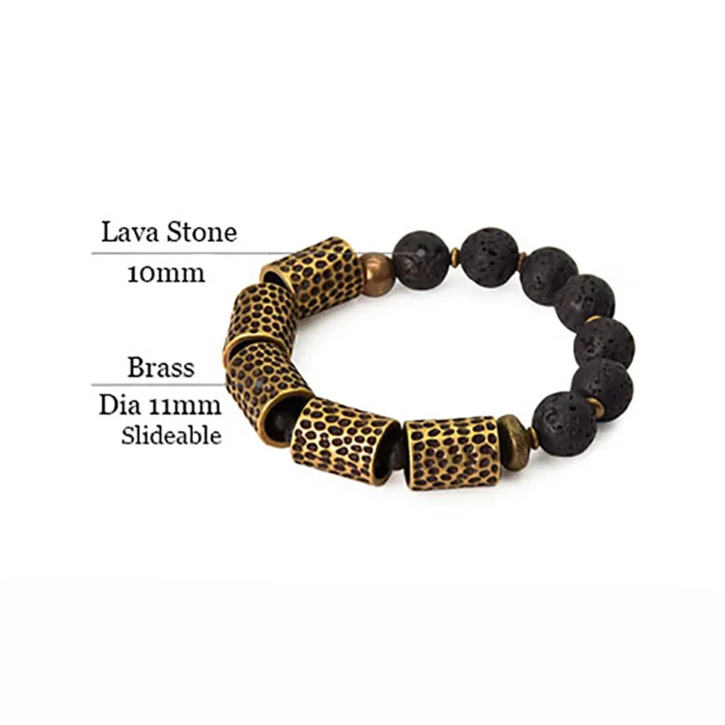 Hammered Brass and Lava Stone Bracelet