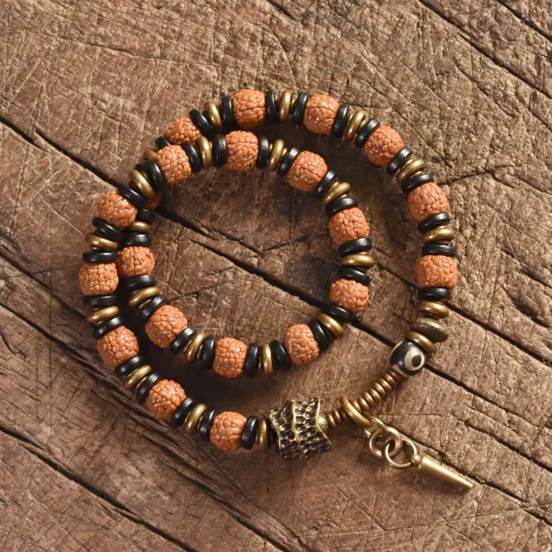 Rudraksha Seed and Ebony Stretch Bracelet