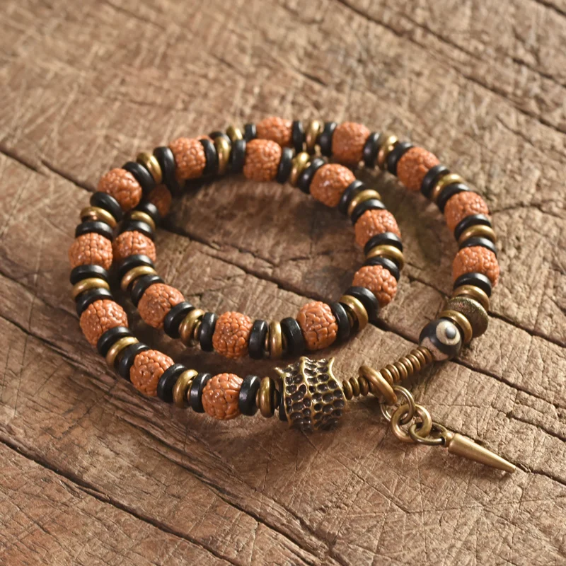 Rudraksha Seed and Ebony Stretch Bracelet