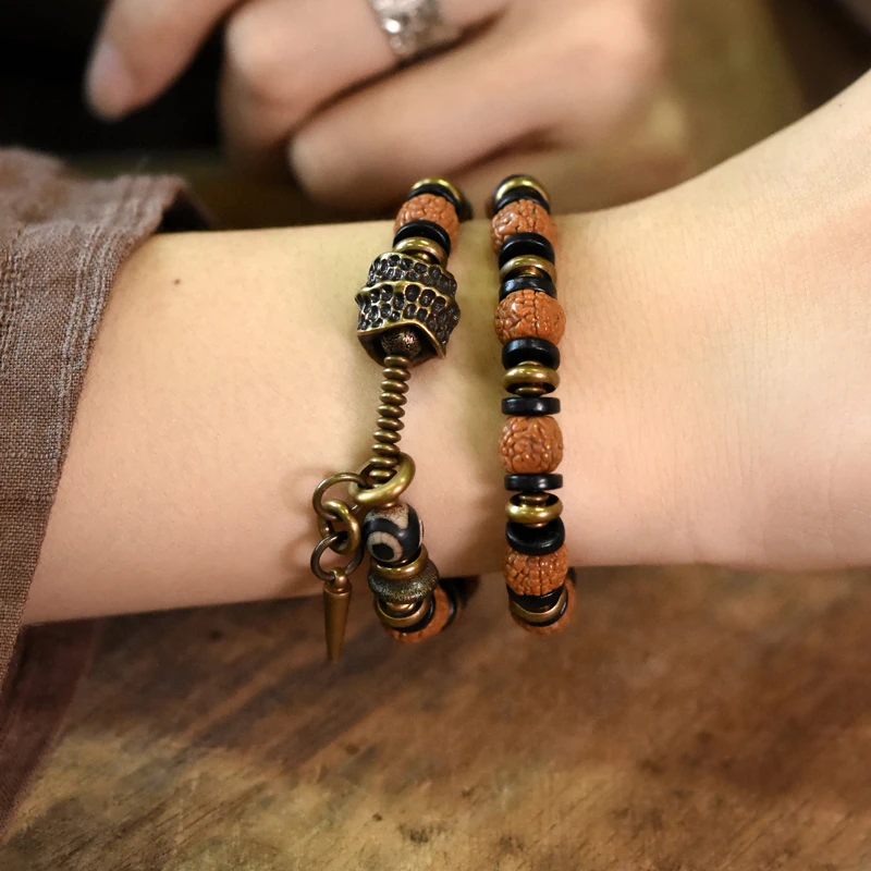 Rudraksha Seed and Ebony Stretch Bracelet