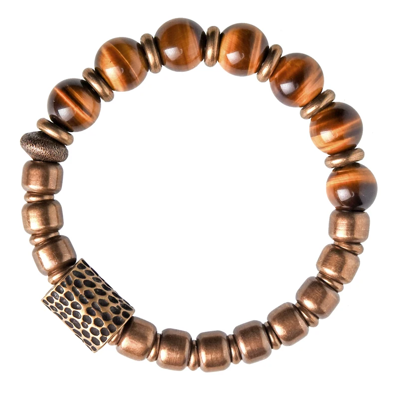 Golden Tiger Eye Hammered Brass Charm Bracelet
