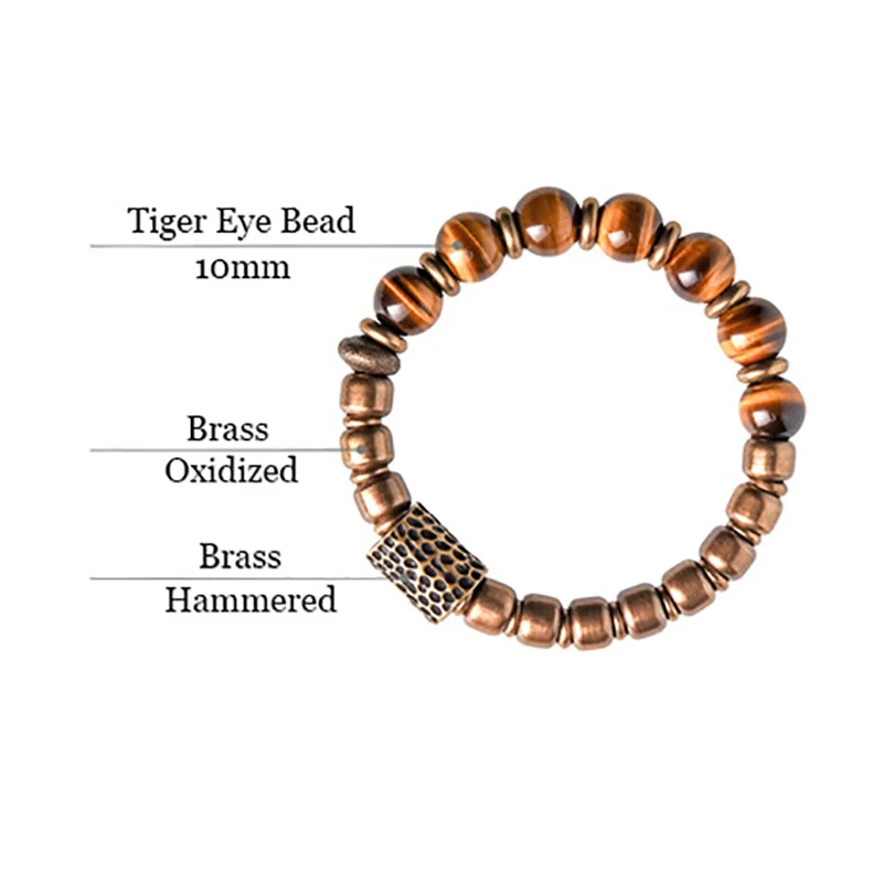 Golden Tiger Eye Hammered Brass Charm Bracelet
