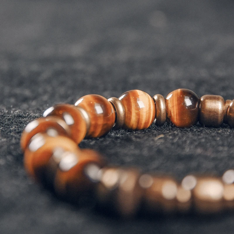 Golden Tiger Eye Hammered Brass Charm Bracelet