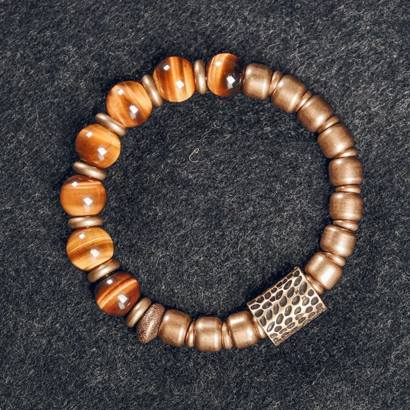 Golden Tiger Eye Hammered Brass Charm Bracelet
