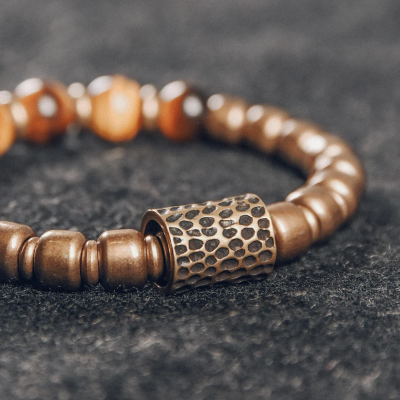 Golden Tiger Eye Hammered Brass Charm Bracelet
