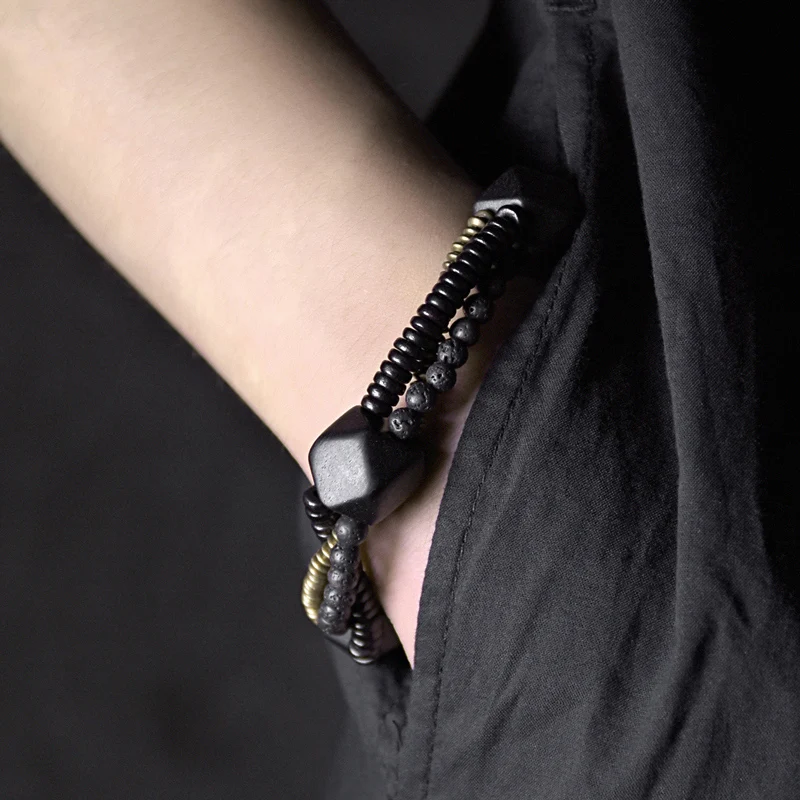 Black Wood Ebony Mix Copper Beads Bracelet